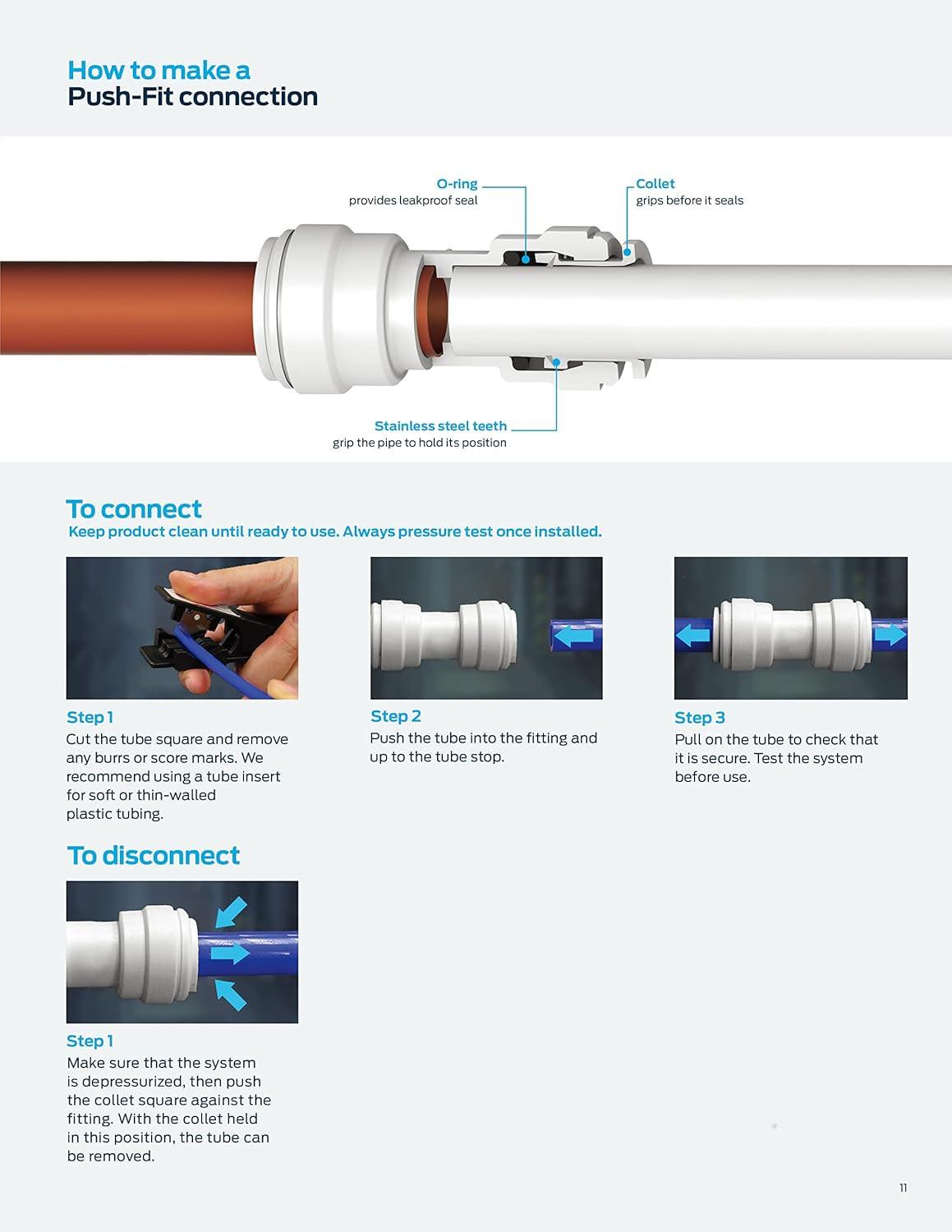 3 Pack Push-to-Connect Plastic Shut Off Valve Fitting (1/4-in OD x 1/4-in OD, Inline Straight Ball Valve), White+Blue.