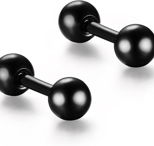 Titanium Steel Ball Stud Earrings Barbell Cartilage Tragus Helix Ear Piercing For Men Women, Black