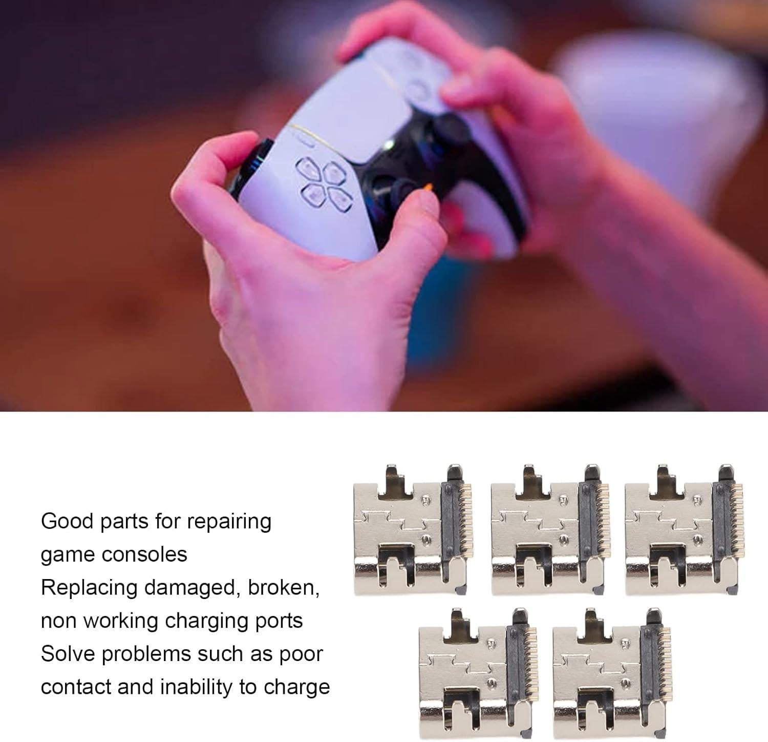5pcs Type C Charging Port for, Replacement Controller USB C Charging Socket, Standard Type C Interface.
