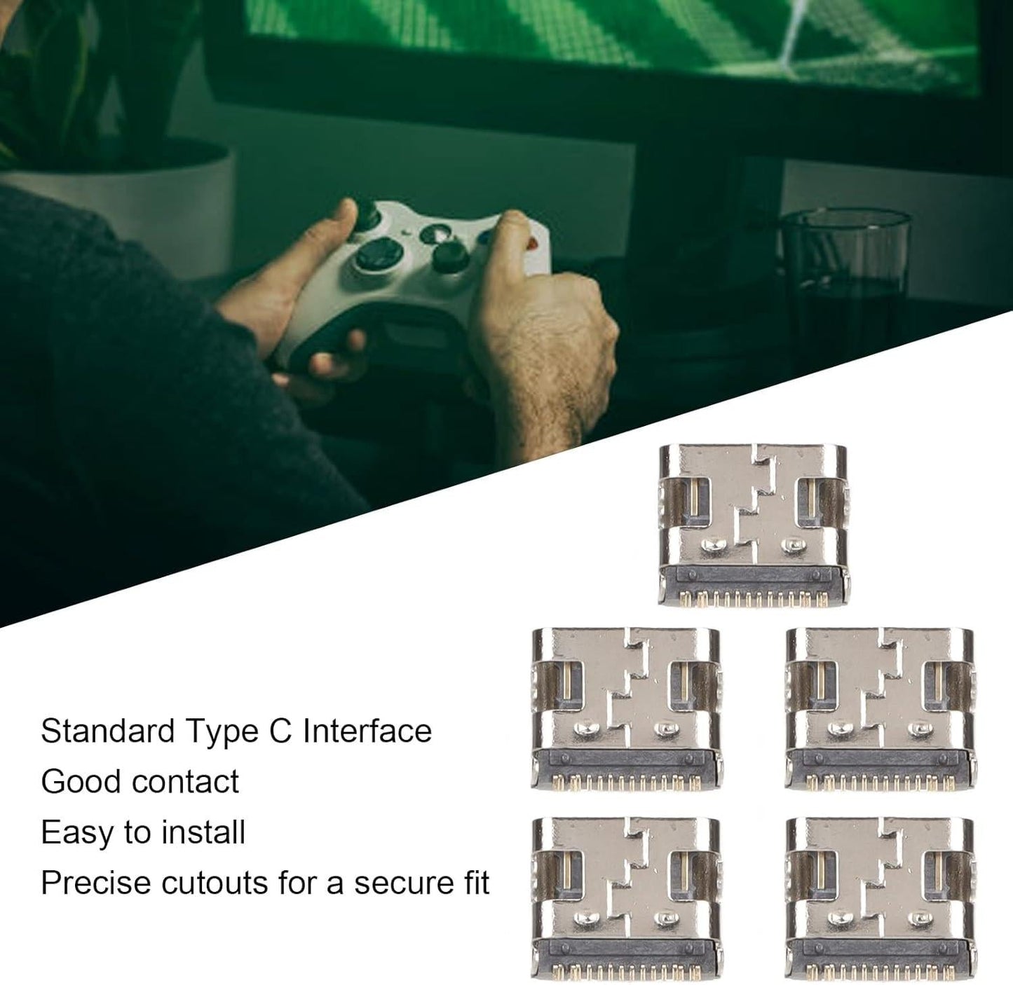 5pcs Type C Charging Port for, Replacement Controller USB C Charging Socket, Standard Type C Interface.