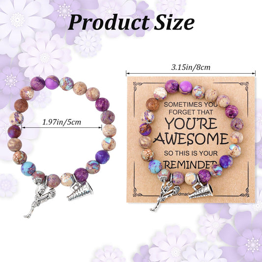 Cheer Bracelet, Imperial Stone Cheerleading Bracelet with Encouragement Card Charming Cheerleader Gifts Elegant Smooth Cheer Stuff with Cheerleader Jewelry Pendant.
