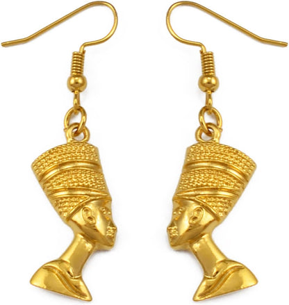 Egyptian Queen Ear Hoop Earrings - Ethnic Women Nefertiti Larger Earrings Vintage Pattern Unique Country Flag Hip Hop Piercing Drop for Ladies, Gold