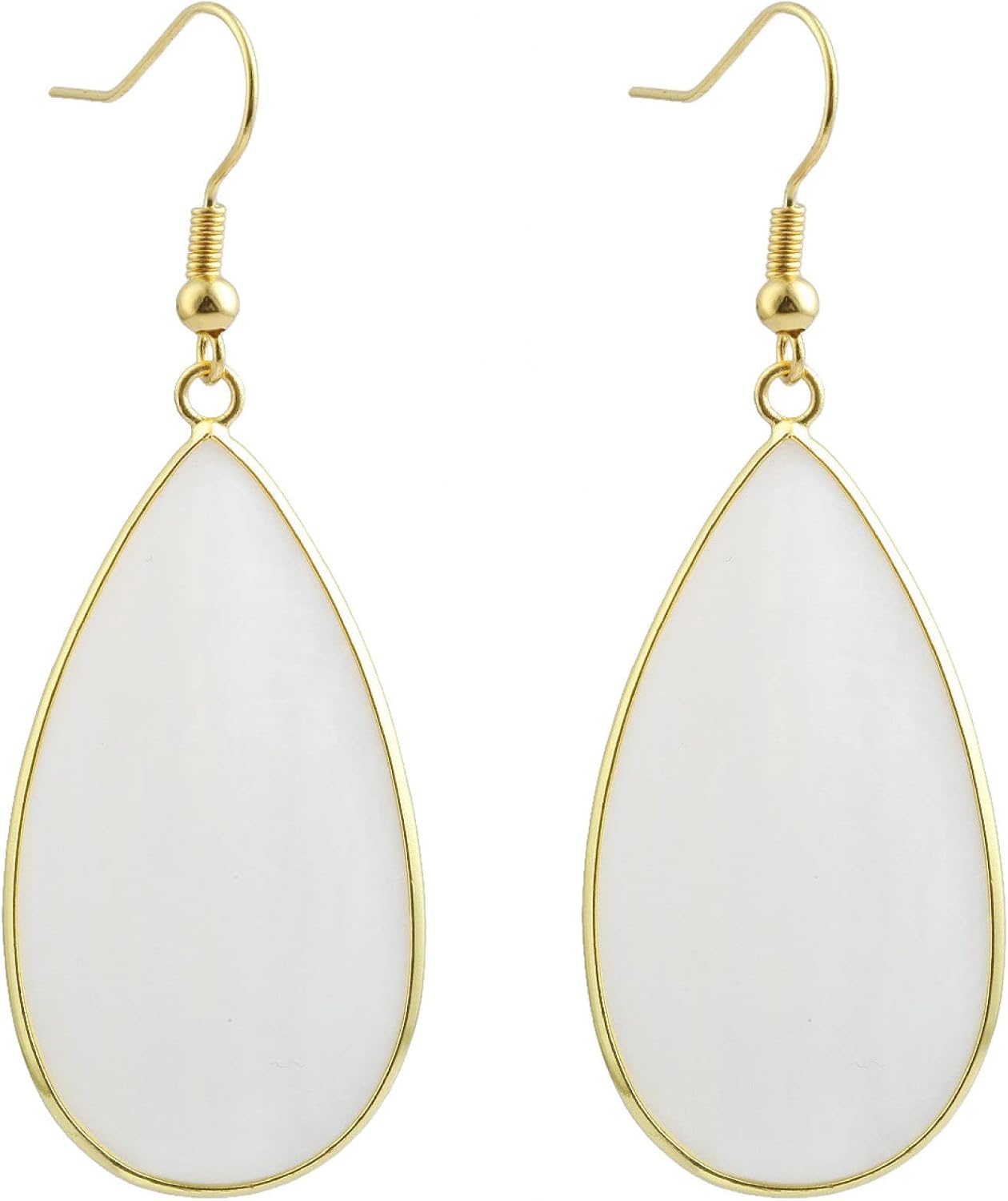 Natural Stone Ear Hook Women Earrings - Fashion White Shell Long Drop Earrings Hook Up Classic Ins Style Personalized Jewelry for Mother's Day Elegant Gift