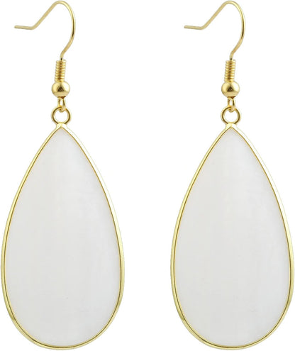 Natural Stone Ear Hook Women Earrings - Fashion White Shell Long Drop Earrings Hook Up Classic Ins Style Personalized Jewelry for Mother's Day Elegant Gift