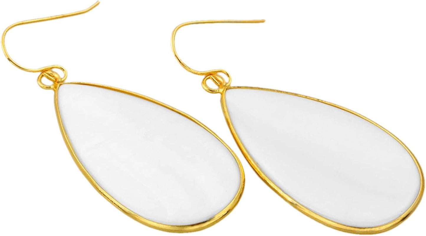 Natural Stone Ear Hook Women Earrings - Fashion White Shell Long Drop Earrings Hook Up Classic Ins Style Personalized Jewelry for Mother's Day Elegant Gift