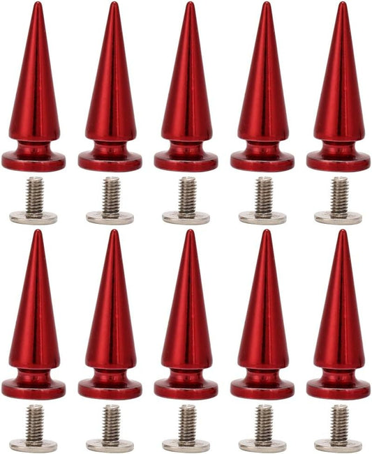 10Pcs 10x26MM Large Size Cone Spikes Punk Rivets Stud Screw Tree Shape Back Spikes for DIY Leather Shoes Jacket Craft Garment Bag(Red)