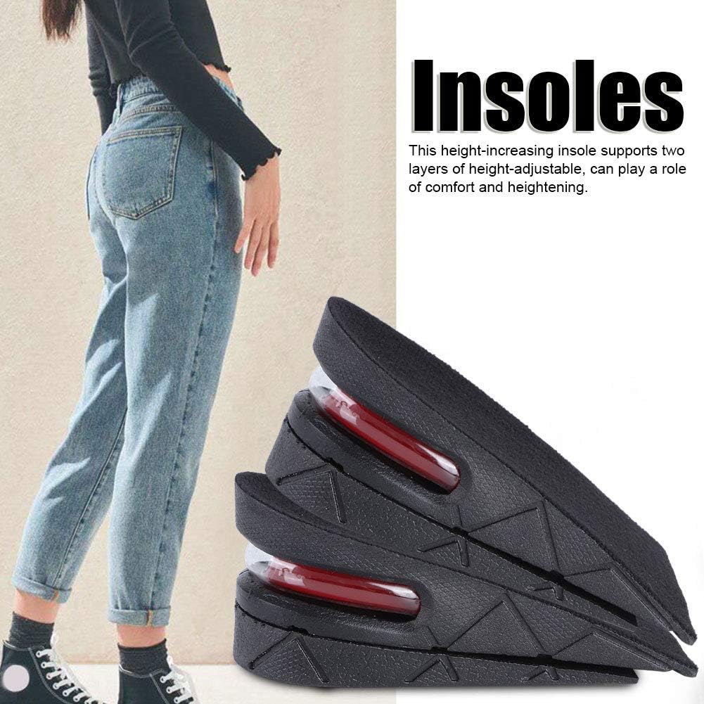 2in Height Increasing Insoles for Men Women, 2 Layer Adjustable Air Cushion Massage Shock Relief Comfortable Feet for Sports Shoes Boots (Black)