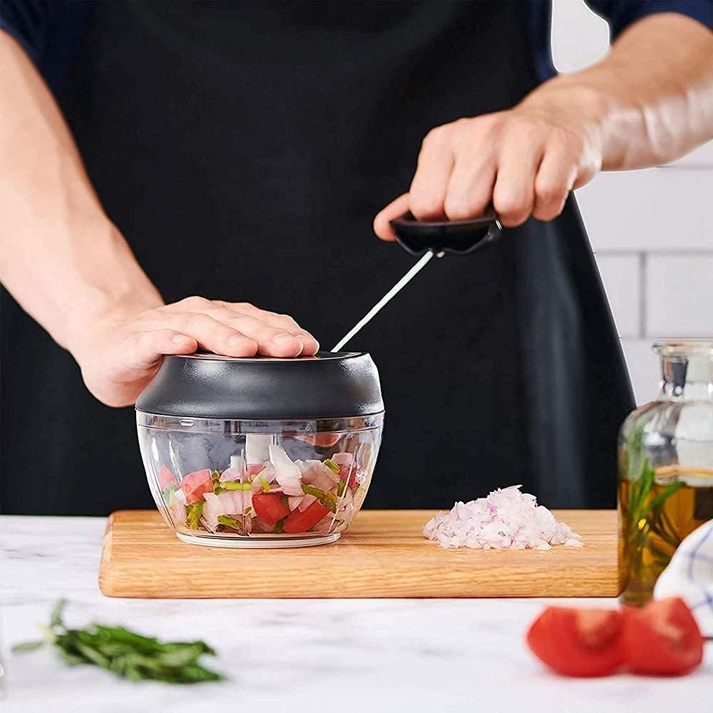 Manual Food Chopper - Onion Chopper Vegetable Cutter - Mini Chopper Nut Meats - Vegetable Dicer - Hand Chopper - Chopper One Piece - Black - 3 Cup
