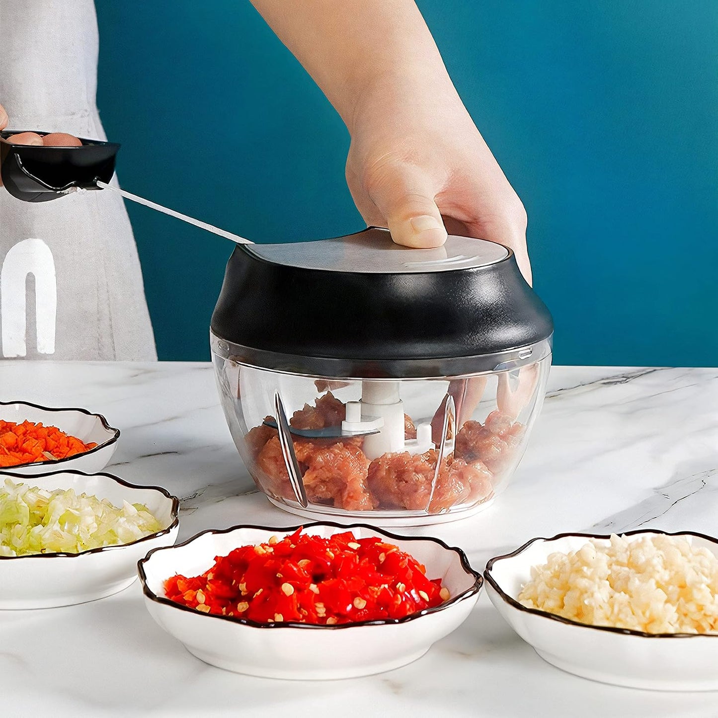 Manual Food Chopper - Onion Chopper Vegetable Cutter - Mini Chopper Nut Meats - Vegetable Dicer - Hand Chopper - Chopper One Piece - Black - 3 Cup