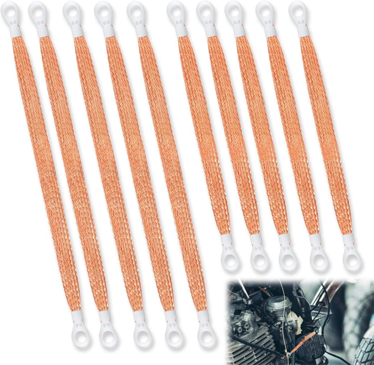 10pcs Universal Automotive Ground Straps, 10/12 inch Engine Ground Strap Kit Braided Copper Ground Straps Automotive Ground Strap Wire Ground Strap Connectors for Most Cars (Copper).