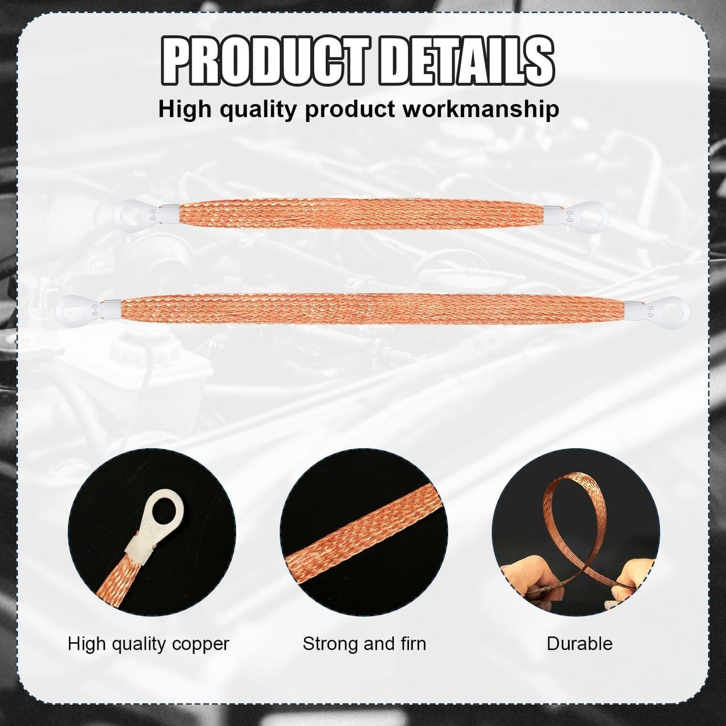 10pcs Universal Automotive Ground Straps, 10/12 inch Engine Ground Strap Kit Braided Copper Ground Straps Automotive Ground Strap Wire Ground Strap Connectors for Most Cars (Copper).