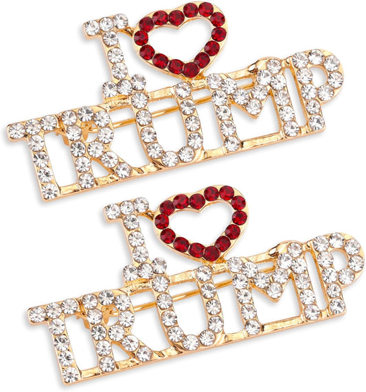 2pcs Crystal Trump Brooch - Official Trump 2024 Lapel Pin with Clear Container for Presidential Election Souvenir Gifts.