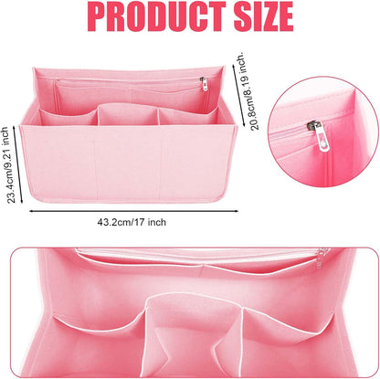Rubber Beach Bag Organizer Compatible with Bogg Bag/Simply Southern Tote, Tote Organizer Insert Felt Bag Organizer Insert with 7 Pockets, Only for Bogg Bag XL Size (Pink)