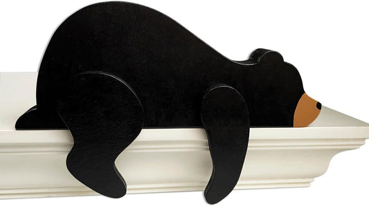 Woodland Nursery Decor For Baby, Black Bear Decoration, Wooden Wilderness Sleeping Bear, Safari Forest Decor For Classroom Bedroom Nursery Room Shelf (Black).