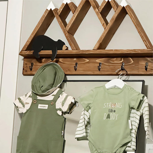 Woodland Nursery Decor For Baby, Black Bear Decoration, Wooden Wilderness Sleeping Bear, Safari Forest Decor For Classroom Bedroom Nursery Room Shelf (Black).