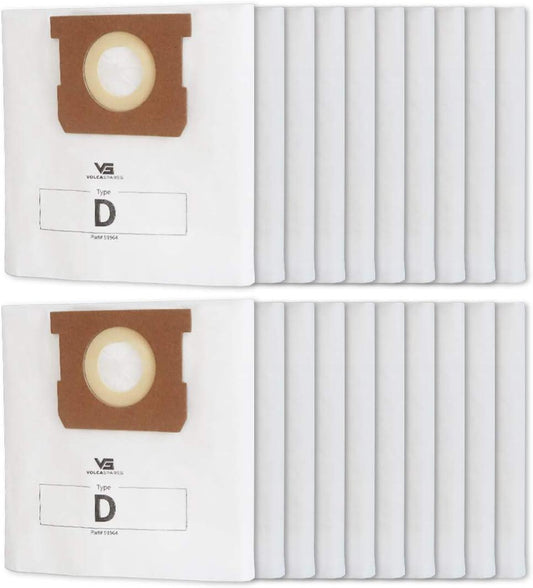 Type D Filter Bags for Shop-Vac Wet/Dry Vacuums, Pack of 20 Reliable Filter Bags, Part # 91964, Replacement High-Efficiency Filter Bags for Shop Vac Bags.