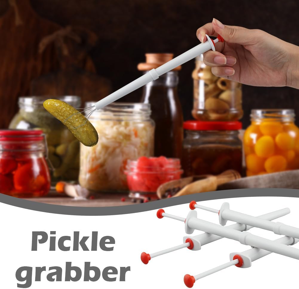6Pcs Pickle Grabber Tool, Pickle Picker Deluxe Pickle Pincher with Ice Tongs, Stainless Steel l and Plastic Pickle Grabber Tool Olive Pepper Grabber for Kitchen Food