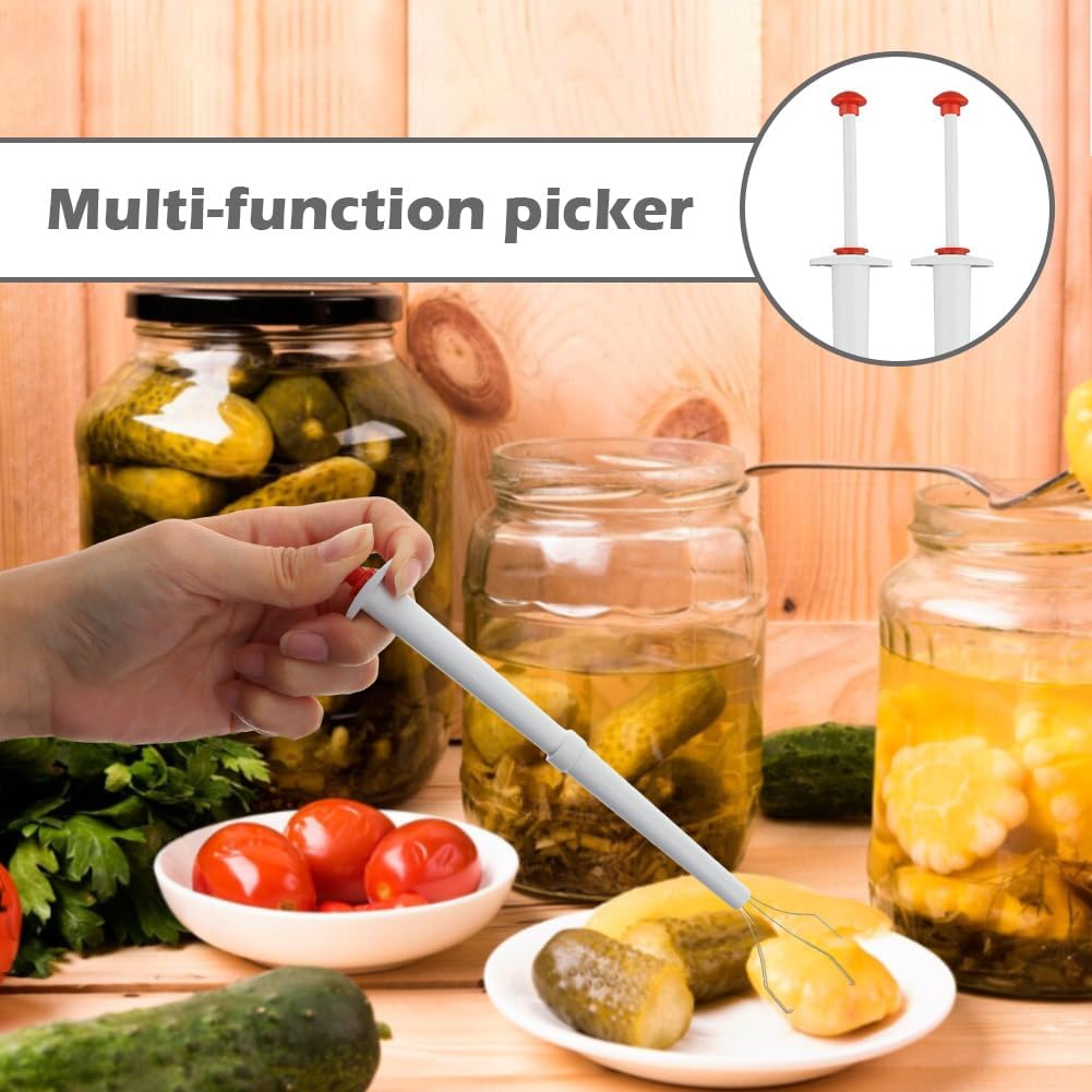 6Pcs Pickle Grabber Tool, Pickle Picker Deluxe Pickle Pincher with Ice Tongs, Stainless Steel l and Plastic Pickle Grabber Tool Olive Pepper Grabber for Kitchen Food