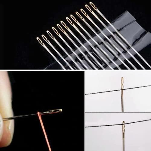Self Threading Needles for Hand Sewing, Sewing Needles for Hand Sewing, Easy Side Threading Stitching Pins in 3 Sewing Machine Needles Sewing Notions, Easy to Thread Sewing Needles with 12 Needles