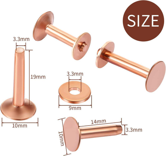 50 Pcs Copper Rivet and Burr 9 and #12 Copper Leather Brass Rivets Fastener Install Setting Tool with Hole Punch Cutter Kit for Belts Wallets Collars Leather Working Supplies.