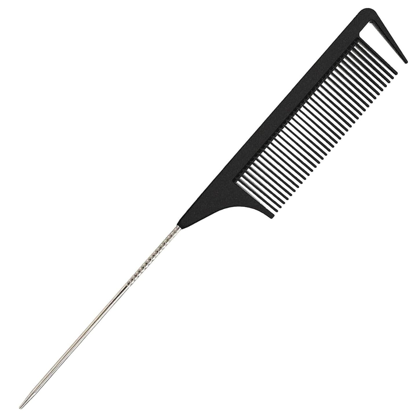 Hair Comb, Rat Tail Comb for Braiding Hair, Fine Tooth Hair Comb with Stainless Steel Pintail for Sectioning, Parting and Styling - Black