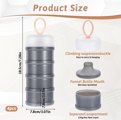 4PCS Protein Powder Container with Funnels Stand, 4 Stackable Non-Spill Protein Powder Dispenser On the Go Portable Leakproof Snack Storage Container for Travel Workout Fitness (Gray + White)