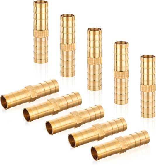 10Pcs Brass Hose Barb Fitting, 3/8" Hose ID Brass Hex Barbed Splicer Mender Barb Hose Union Fuel Gas Water Air Oil, Barbed Fuel Line Connecto Splicer Brass Hose Fitting Mender Joiner.