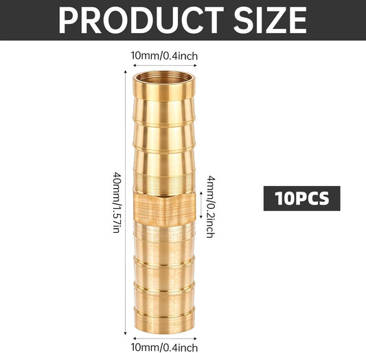 10Pcs Brass Hose Barb Fitting, 3/8" Hose ID Brass Hex Barbed Splicer Mender Barb Hose Union Fuel Gas Water Air Oil, Barbed Fuel Line Connecto Splicer Brass Hose Fitting Mender Joiner.