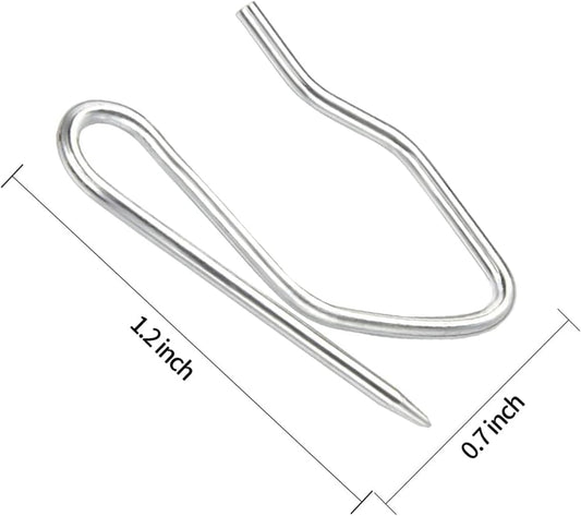 18pcs Metal Curtain Hooks, 1.2 Inch Drapery Pin and Hook for Pleated Drapes, Stainless Steel Door/Window/Shower Curtain, Silver