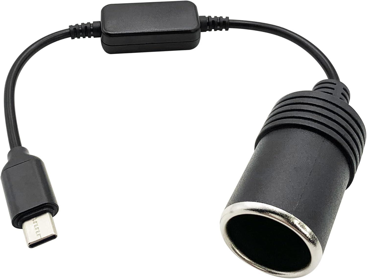 USB C Male to 12V Car Cigarette Lighter Socket Female Converter Cable 1 Ft,USB C to Cigarette Lighter Adapter for Dash Cam, GPS.
