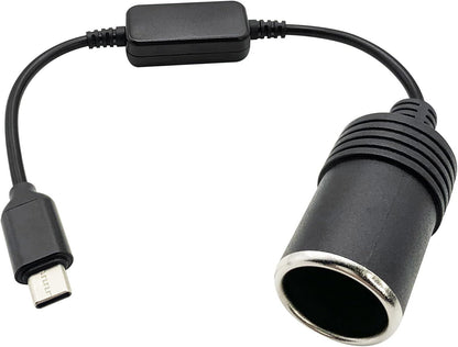 USB C Male to 12V Car Cigarette Lighter Socket Female Converter Cable 1 Ft,USB C to Cigarette Lighter Adapter for Dash Cam, GPS.