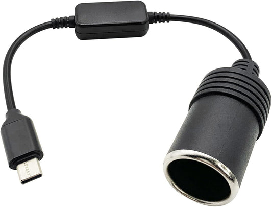 USB C Male to 12V Car Cigarette Lighter Socket Female Converter Cable 1 Ft,USB C to Cigarette Lighter Adapter for Dash Cam, GPS.