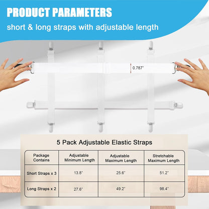 Table Cloth Holder Clips Hidden Strap 5 Pack, Adjustable Elasticity Picnic Tablecloth Clip Indoor Outdoor Large Clamp for Thick Tables Bench Cover Party Restaurant Camping RV Essential Accessories