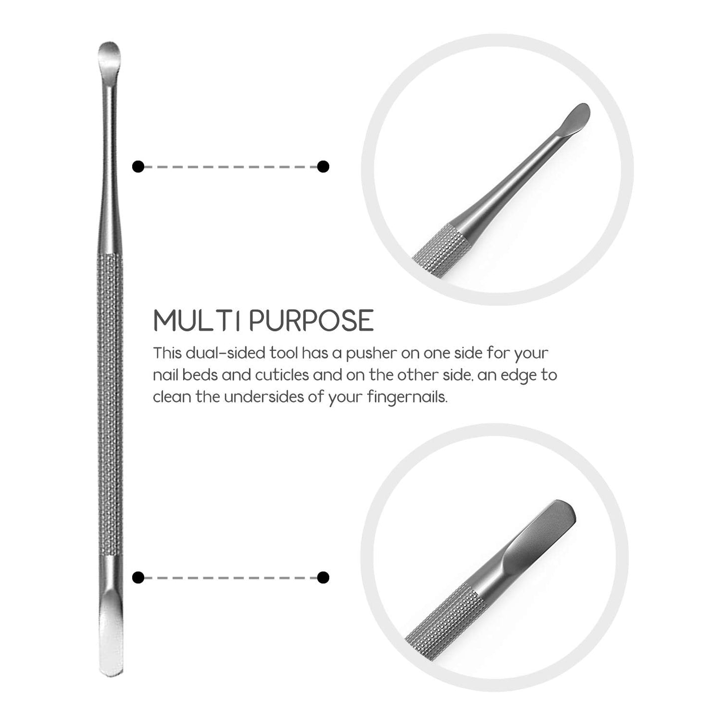 Professional Cuticle Pusher and Spoon Nail Cleaner | 5 Pack | Dual Sided Stainless Steel Pusher and Nail Cleaner | For Nail And Cuticle Care | by  Beauty Tools