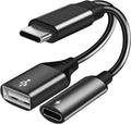 USB C OTG Adapter, 2 in 1 USB C Male to USB Female with 60W PD Charging Port Adapter Compatible with Galaxy S23 S22 Note 20, LG V40 V30, Google Pixel 6 XL,Google Chromecast with Google TV (Black).