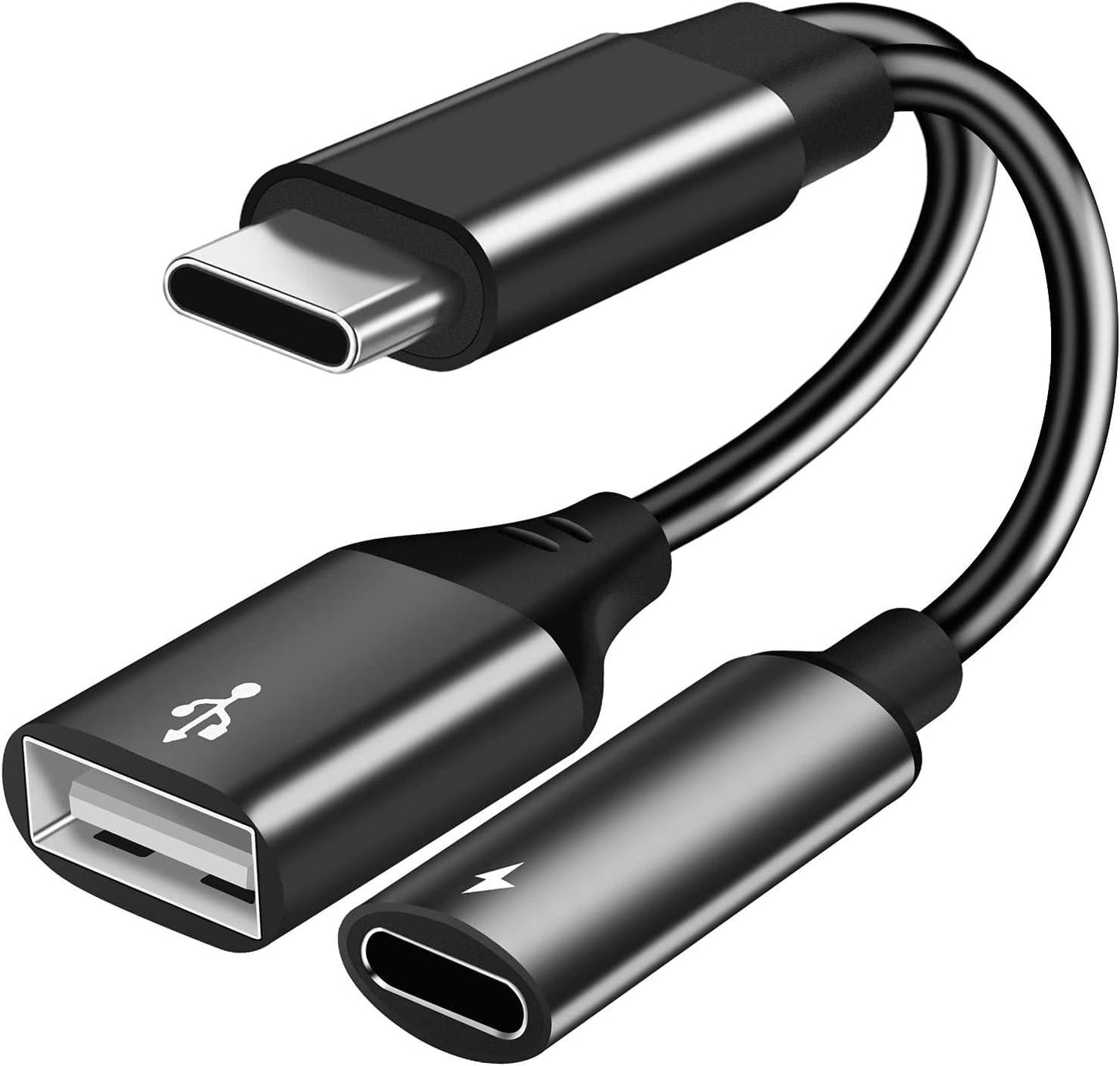 USB C OTG Adapter, 2 in 1 USB C Male to USB Female with 60W PD Charging Port Adapter Compatible with Galaxy S23 S22 Note 20, LG V40 V30, Google Pixel 6 XL,Google Chromecast with Google TV (Black).