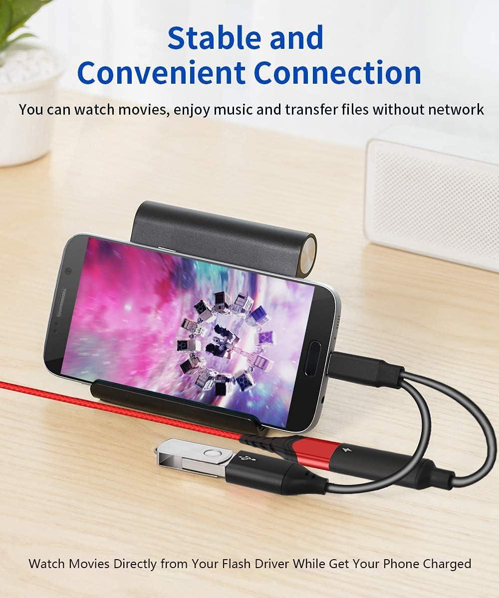 USB C OTG Adapter, 2 in 1 USB C Male to USB Female with 60W PD Charging Port Adapter Compatible with Galaxy S23 S22 Note 20, LG V40 V30, Google Pixel 6 XL,Google Chromecast with Google TV (Black).