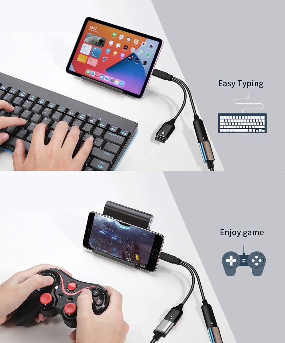 USB C OTG Adapter, 2 in 1 USB C Male to USB Female with 60W PD Charging Port Adapter Compatible with Galaxy S23 S22 Note 20, LG V40 V30, Google Pixel 6 XL,Google Chromecast with Google TV (Black).