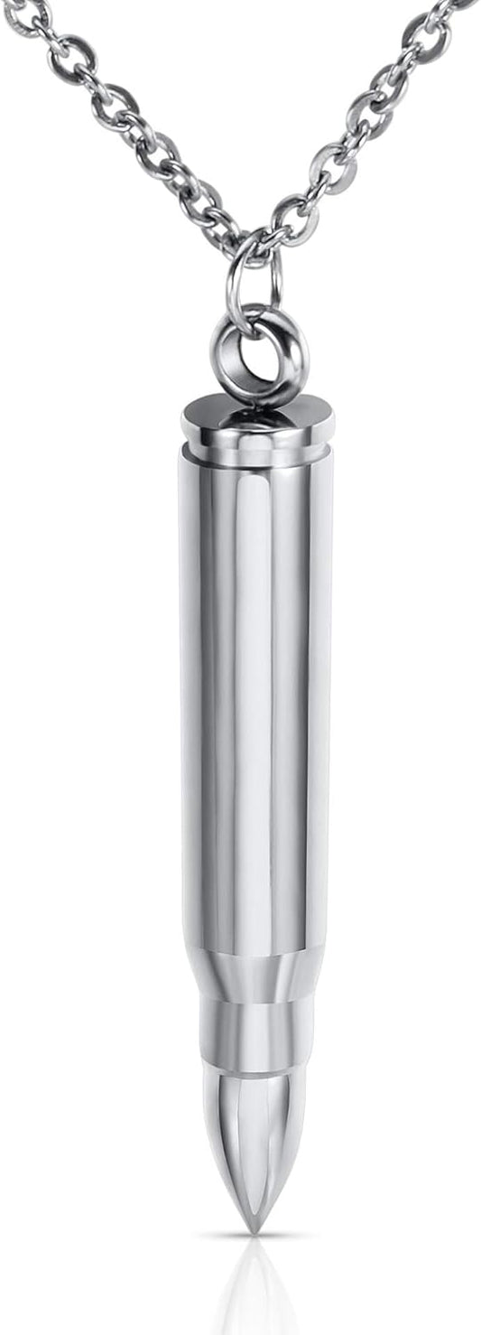 3PCS Personalized Stainless Steel Bullet Urn Necklace Keepsake Memorial Ashes Urn Necklaces for Men