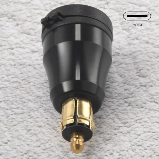 Motorcycle Waterproof Fast Charger with USB Type-C Port 12V/24V Qc3.0 Power Din Connector Black.