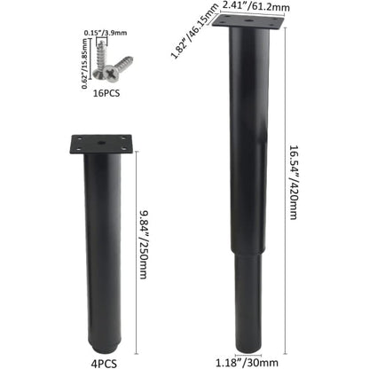 (25-42 cm, black) Set of 4 sturdy adjustable metal furniture legs