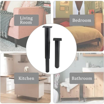 (25-42 cm, black) Set of 4 sturdy adjustable metal furniture legs