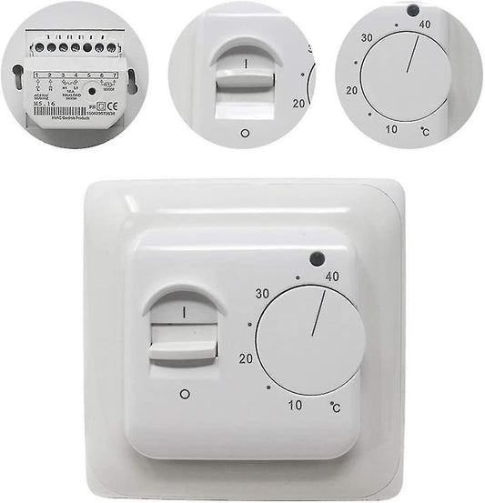 Electric Underfloor Heating Thermostat, 220V 16A with Probe, Mechanical Control, Energy Class A+++, Compatible with Underfloor Heating Systems.
