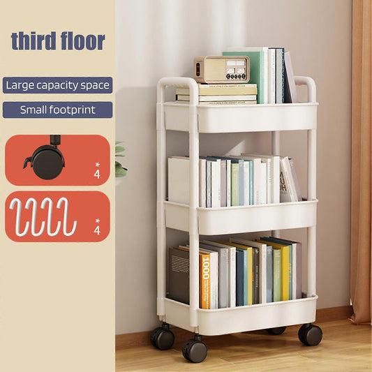 4-Tier Rolling Storage Cart with Wheels Black Mobile Rack Shelf Large Capacity Strong Load-Bearing.