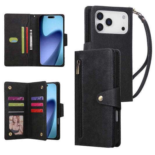 Magnetic Leather Wallet Card Holder Compatible with iPhone 17 Pro Max Black.
