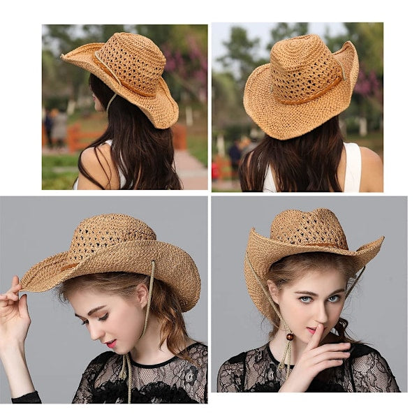 Cowboy Straw Hat Wide Brim Summer Sun Hat for Women and Men