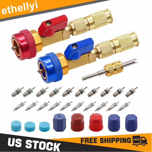 Professional Car AC Repair Kit with Quick Release for R134A Systems, Schrader Valve Core Removal Tool Compatible with High and Low Pressure.