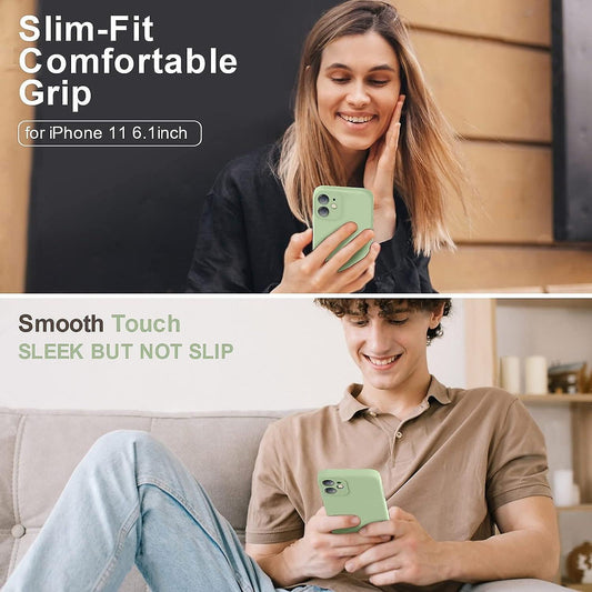 iPhone 11 Case 6.1 Inch Liquid Silicone Square Edges Camera Protection Soft Anti-Scratch Microfiber Lining Matcha Green Upgraded.