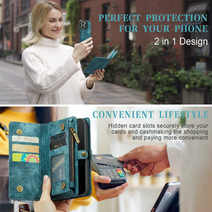 Compatible with Samsung Galaxy S25 Leather Magnetic Zipper Wallet Case 2-in-1 Detachable Flip Cover with Card Holder iPhone 16 Black.