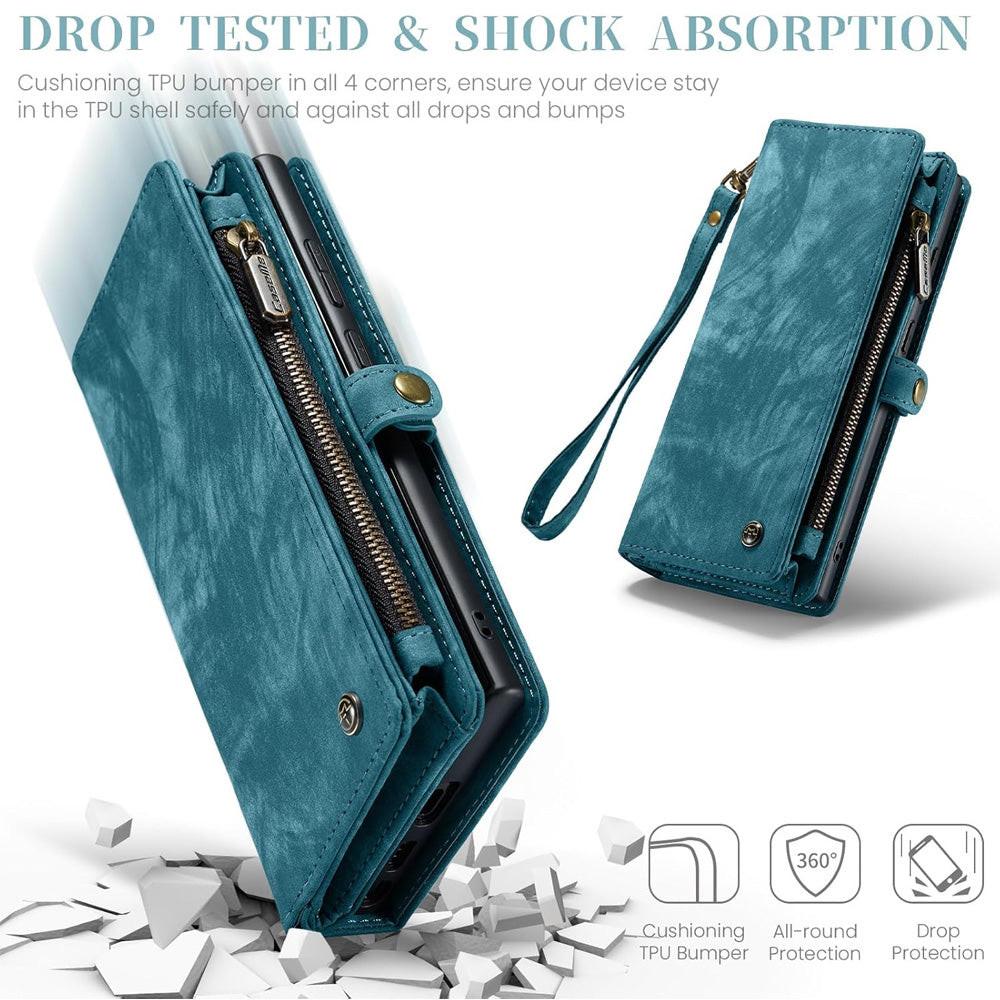 iPhone 16 Pro Max Leather Wallet Case with Magnetic Zipper, Detachable 2-in-1 Flip Cover with Card Holder Compatible with iPhone 16 Pro Max in Dark Pink.